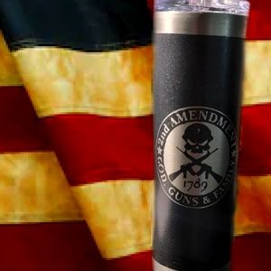 Handcrafted 2nd Amendment 30oz skinny stainless tumbler.